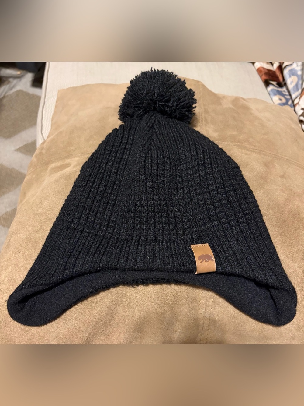 H&M Black Knit Pom Beanie with Earflaps